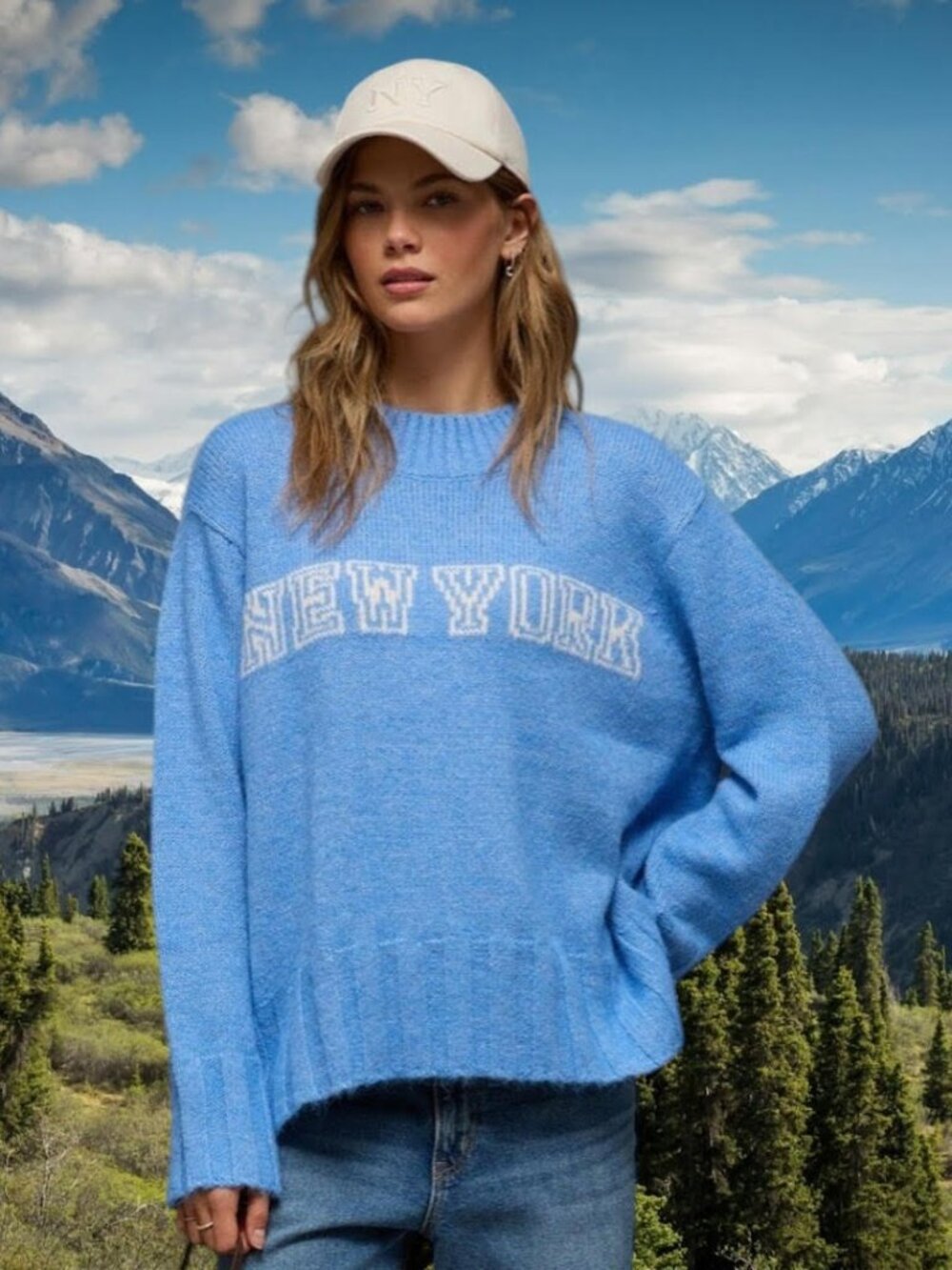 NEW!!! AMERICAN EAGLE BLUE “NEW YORK” OVERSIZED SWEATER - SIZE XL - Picture 2 of 5